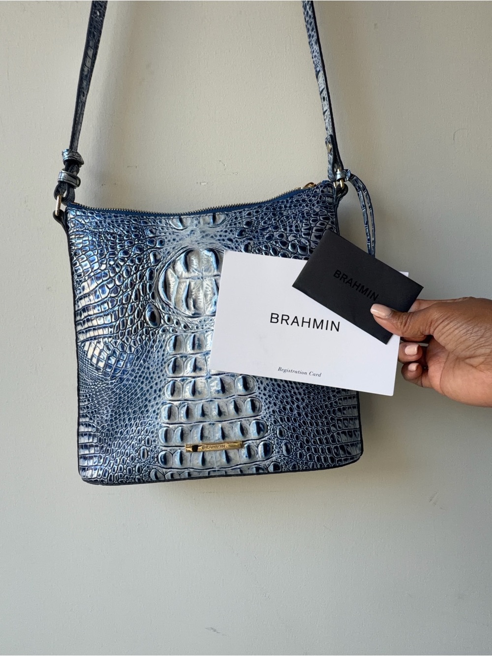 Brahmin Navy Croc-Embossed Crossbody Bag